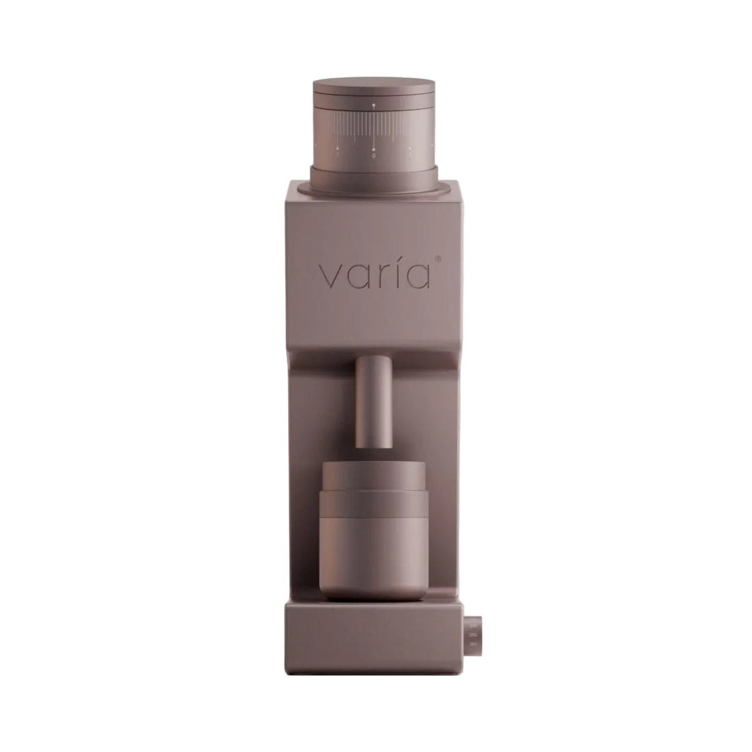 Varia VS4 kaffekværn i rose, ubrugt med åbnet emballage, set forfra