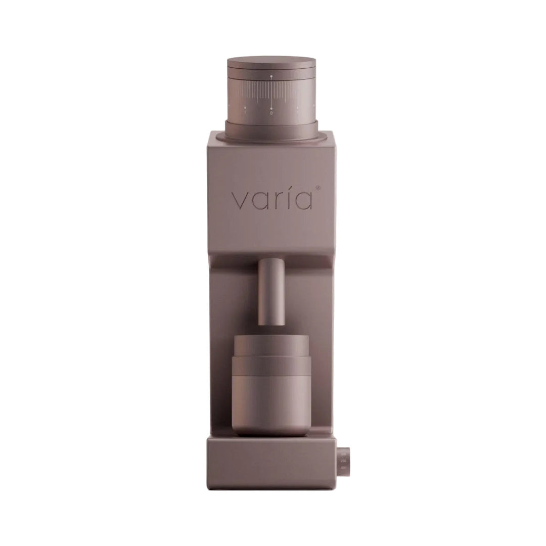Varia VS4 kaffekværn i rose, ubrugt med åbnet emballage, set forfra